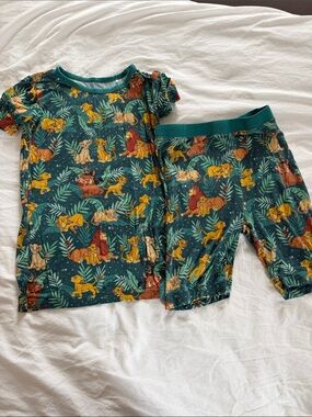 Little Sleepies Teal Lion-Print Short Sleeve Pajama Set
